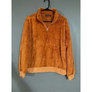 Fifth Sun Hooded Pullover Plush Sherpa Orange Womens Medium NWOT